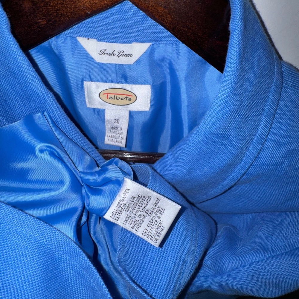 Talbots 100% Irish Linen Bright Blue Button Front Crop Jacket Sz 20 Mint EUC - Picture 5 of 13